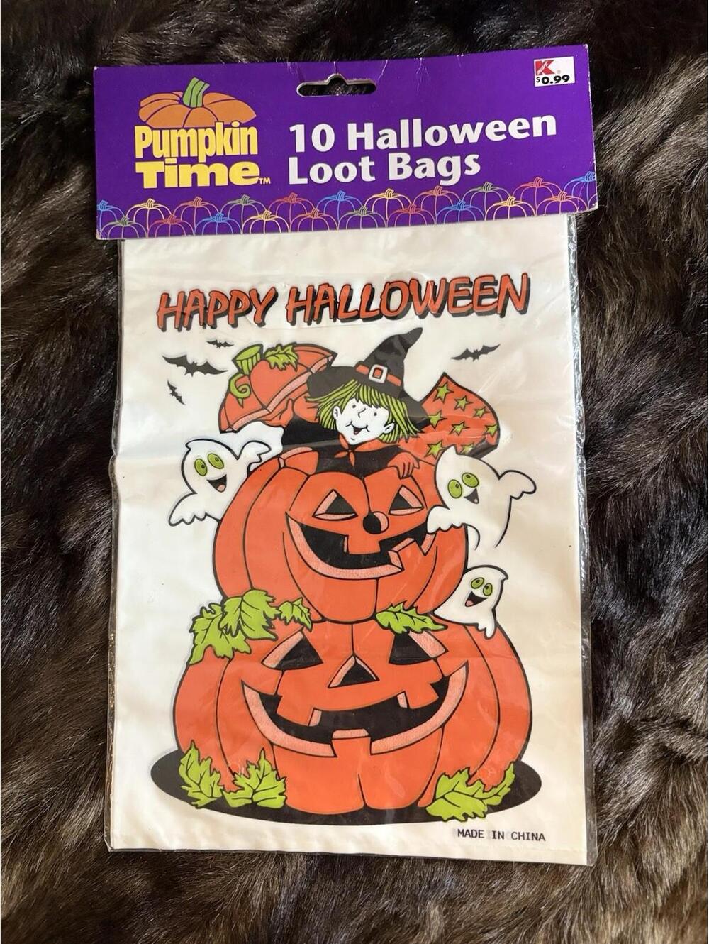 Vintage K-Mart Totally Ghoul Halloween Loot Bags NEW  Pack Of 10 Pumpkins Witch